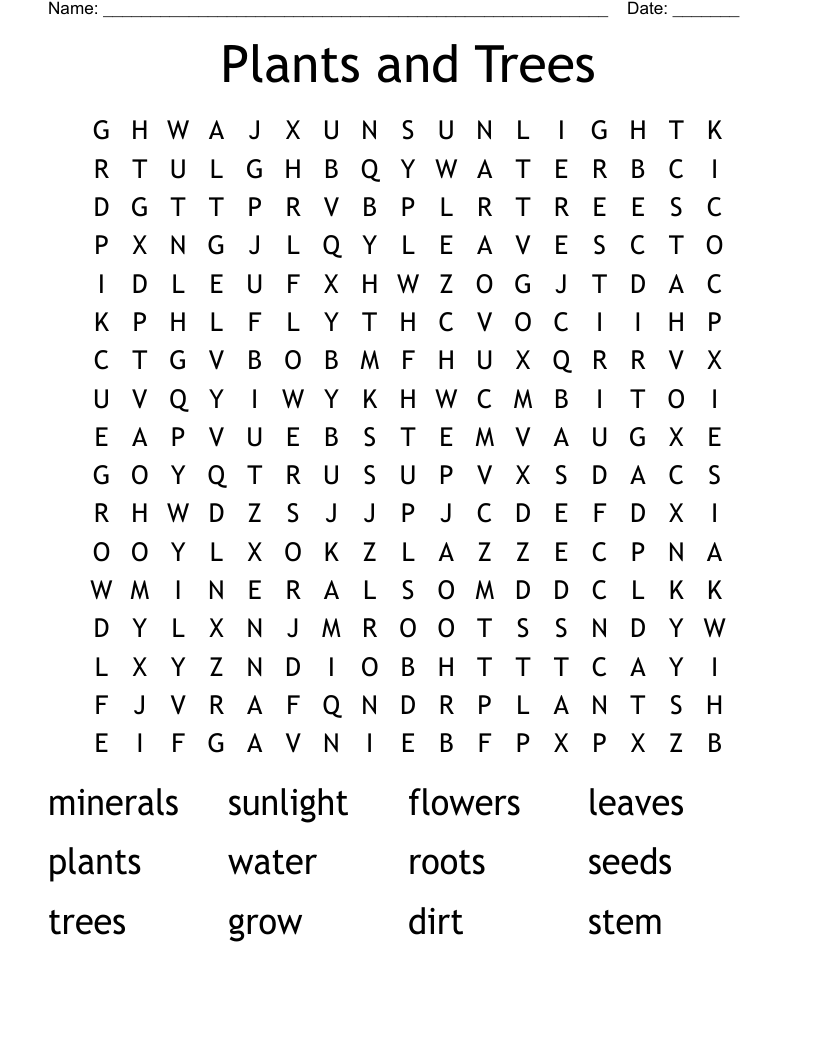 Plants and Trees Word Search WordMint
