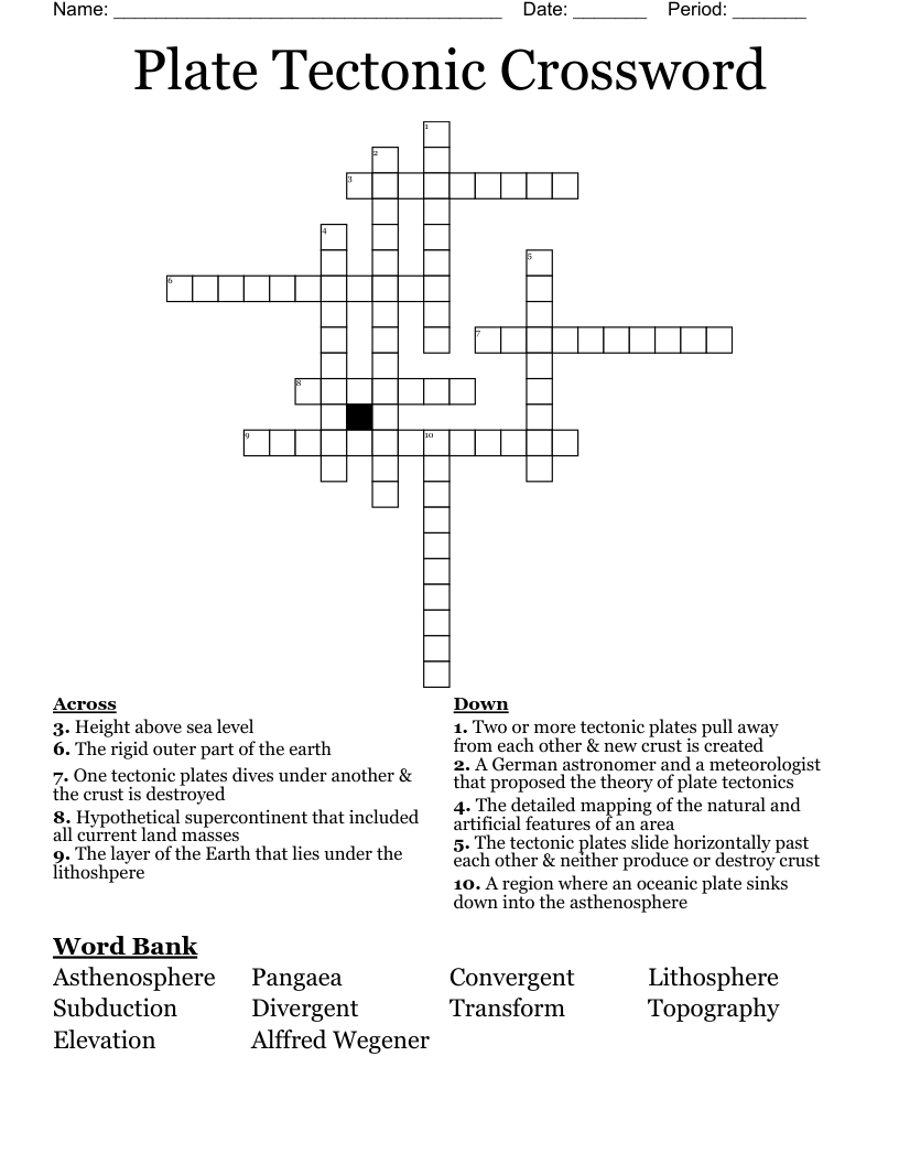 Plate Tectonic Crossword WordMint Plate Tectonic Crossword WordMint