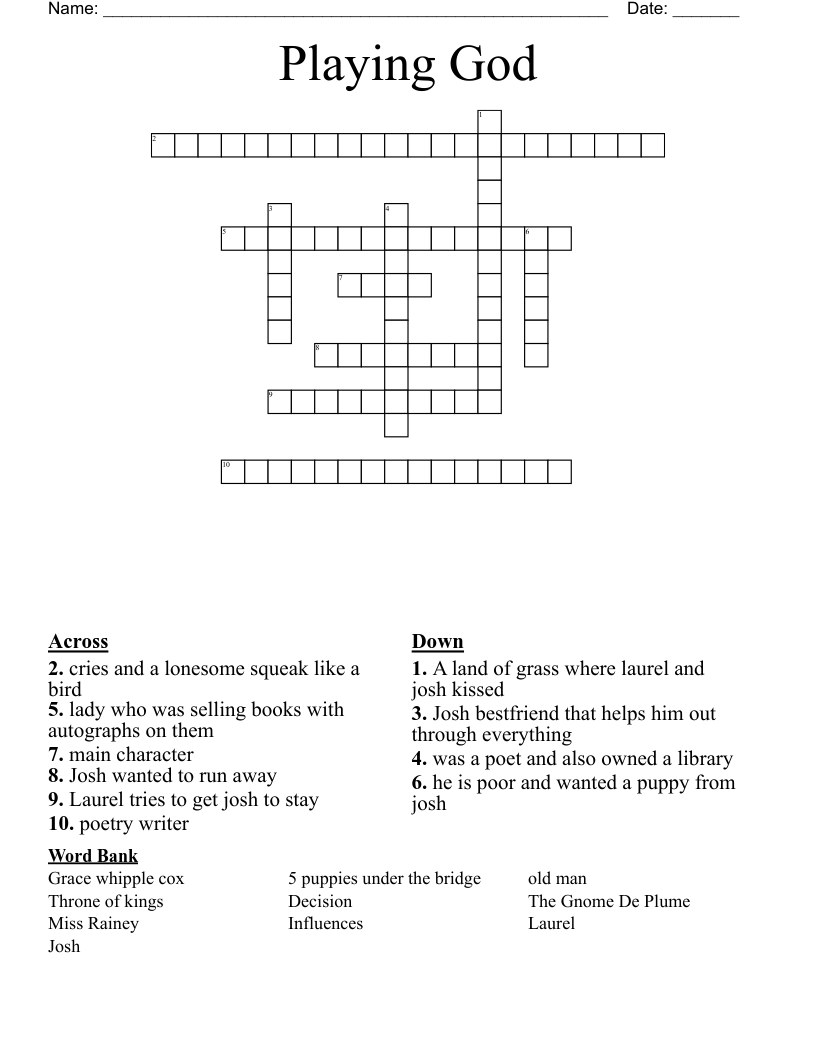Playing God Crossword WordMint