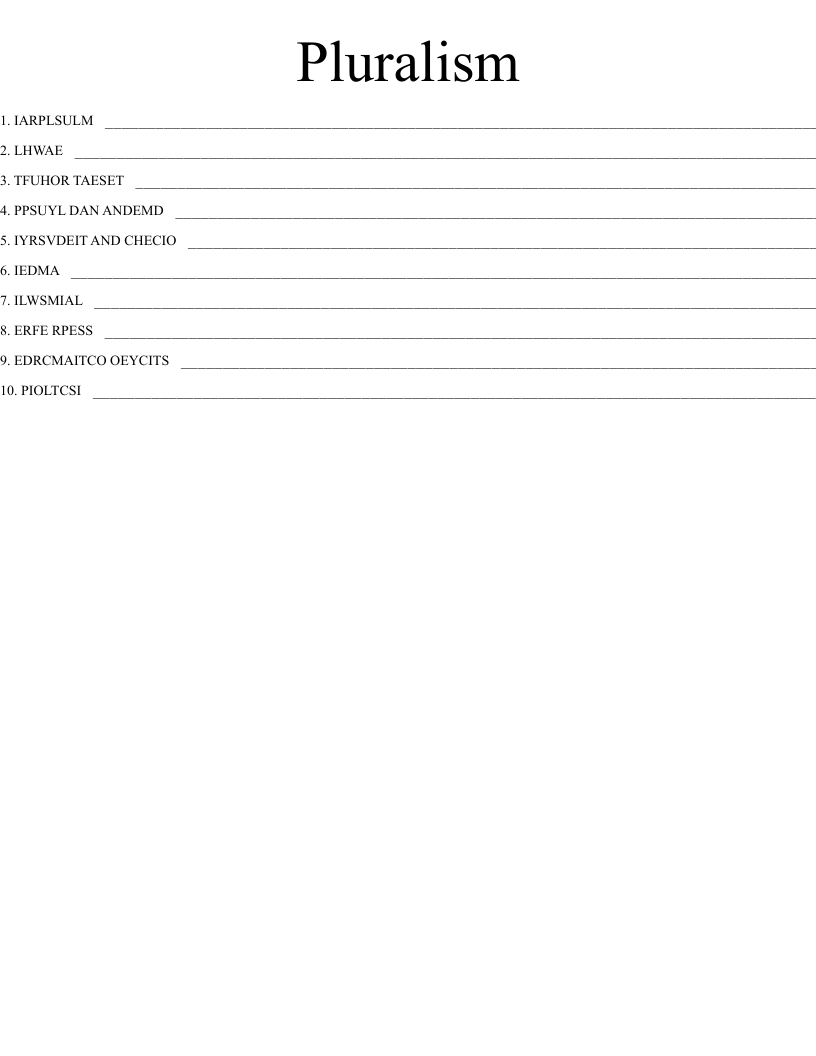 Pluralism Word Scramble