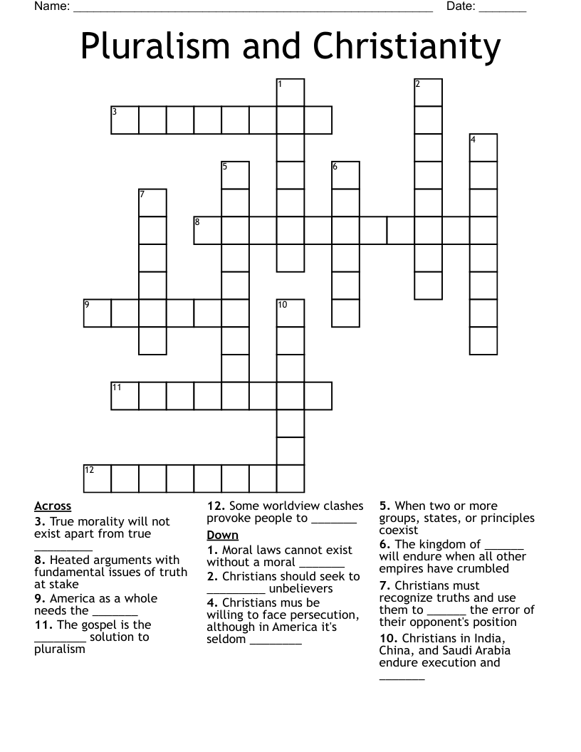 Pluralism and Christianity Crossword