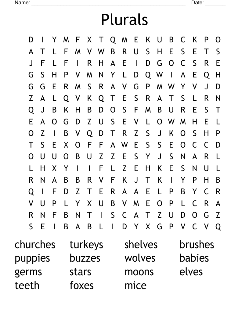 Plurals Word Search