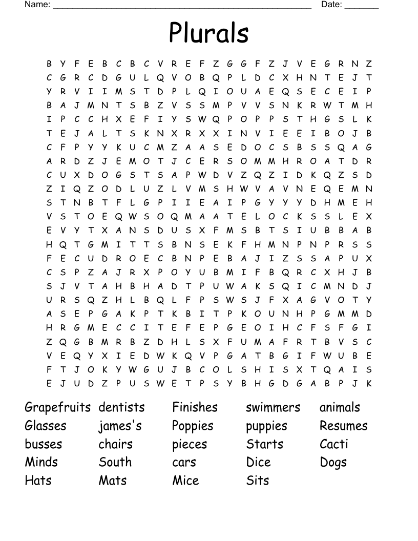Plurals Word Search