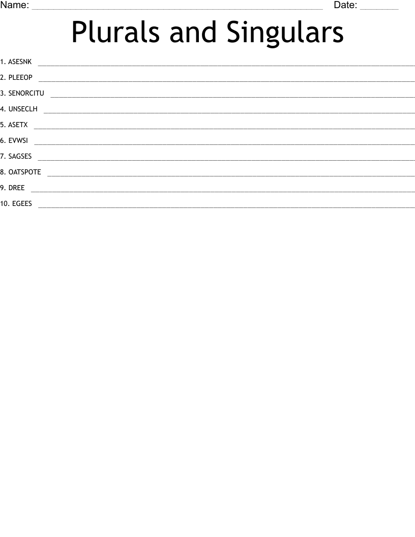 Plurals and Singulars Word Scramble