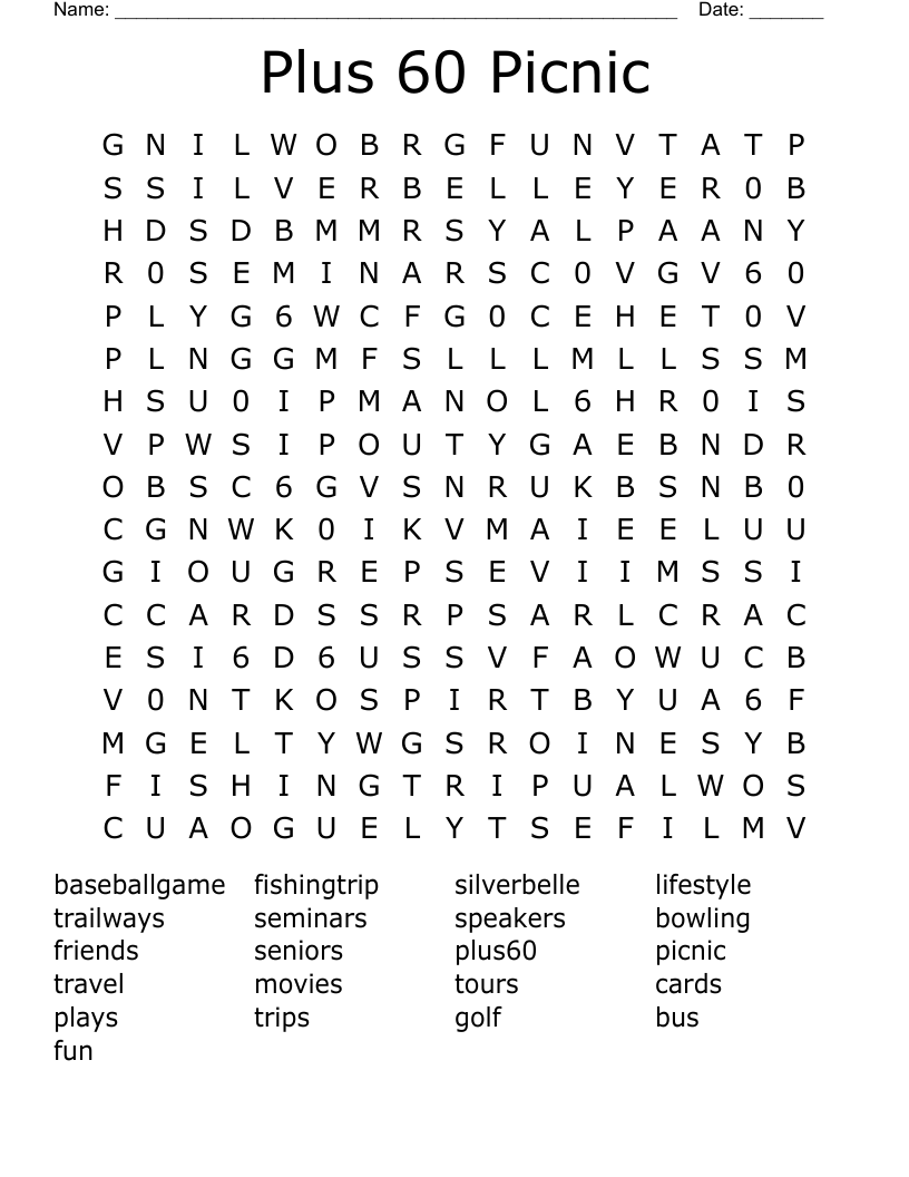 Plus 60 Picnic Word Search WordMint