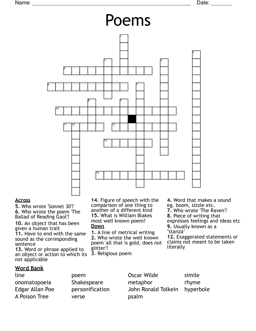 Poems Crossword WordMint
