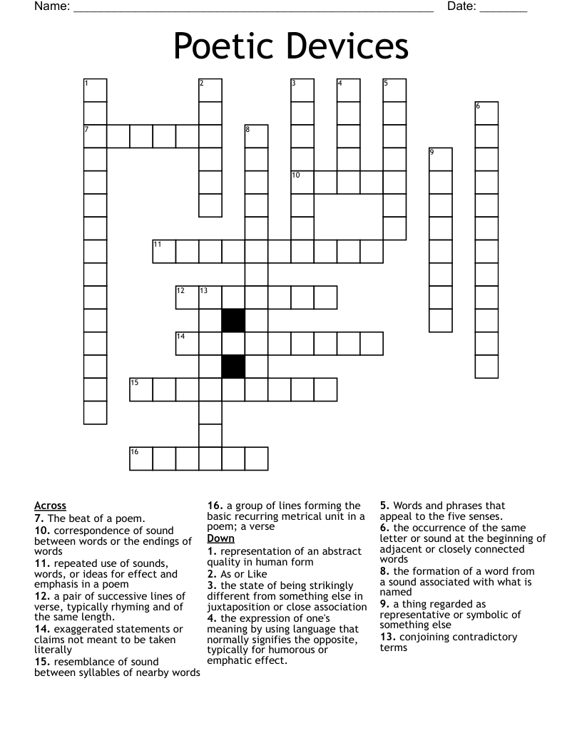 Poetic Devices Crossword