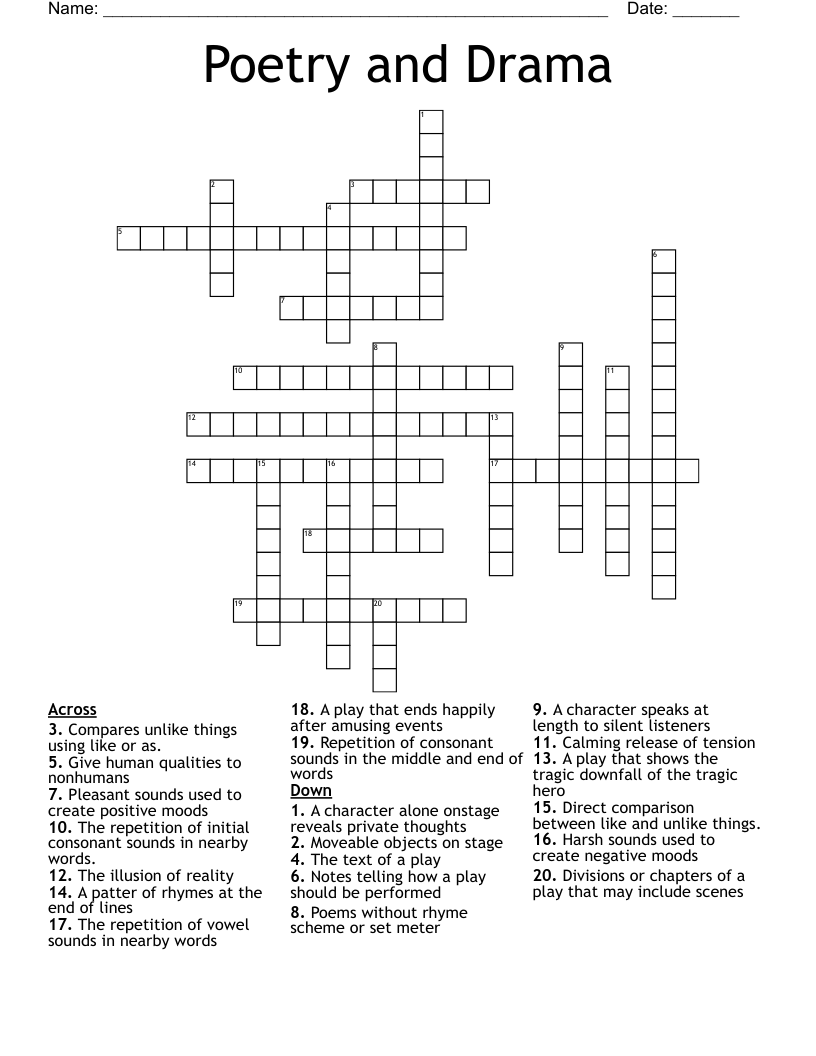 Poetry and Drama Crossword
