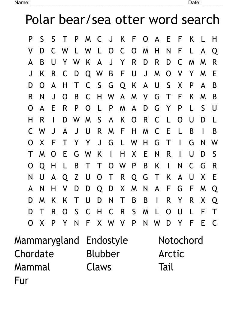 Polar bear/sea otter word search
