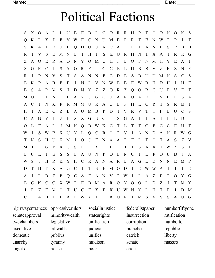 Political Factions Word Search