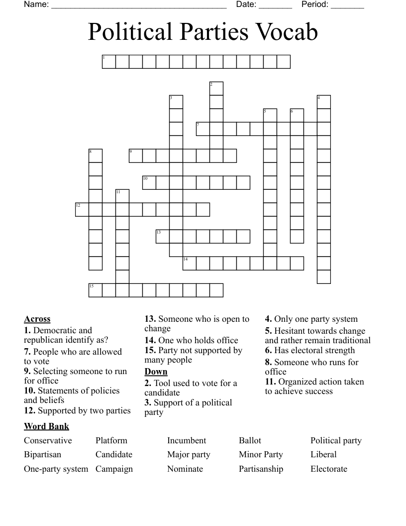 Political Parties Vocab Crossword WordMint