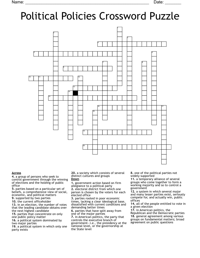 Political Policies Crossword Puzzle