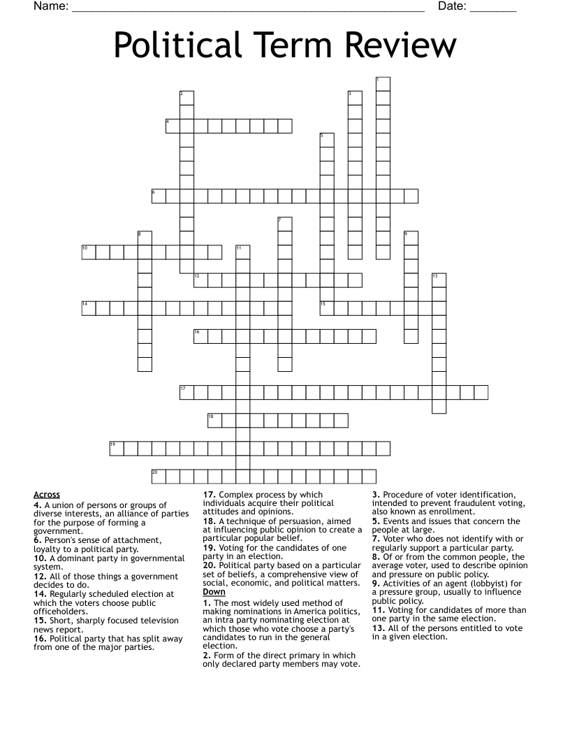 Political Term Review Crossword