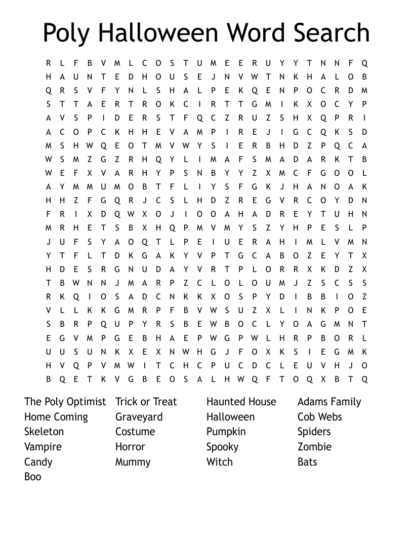 Poly Halloween Word Search