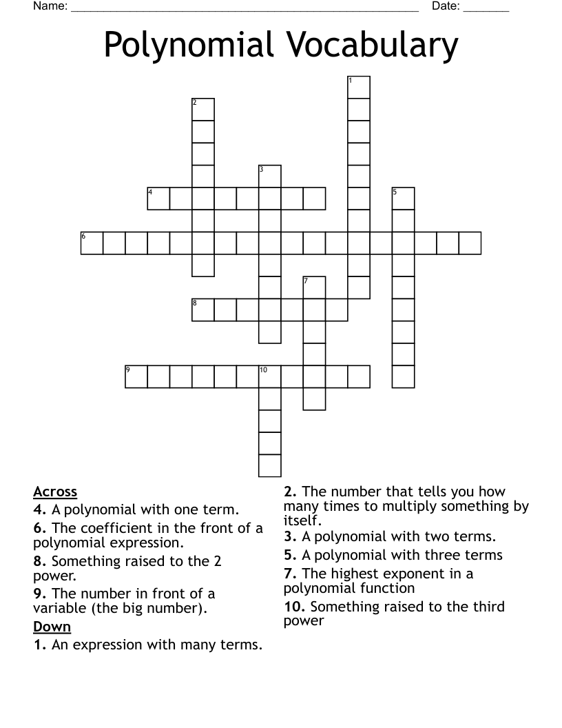 Polynomial Vocabulary Crossword WordMint