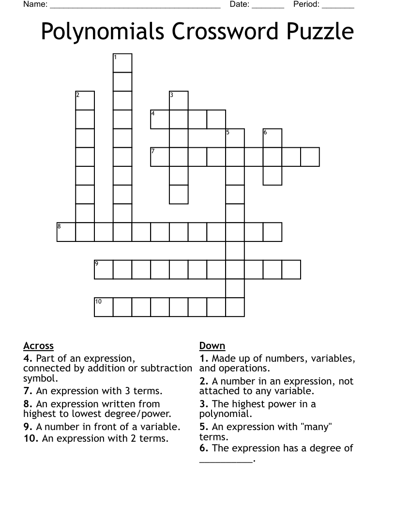 Polynomials Crossword Puzzle