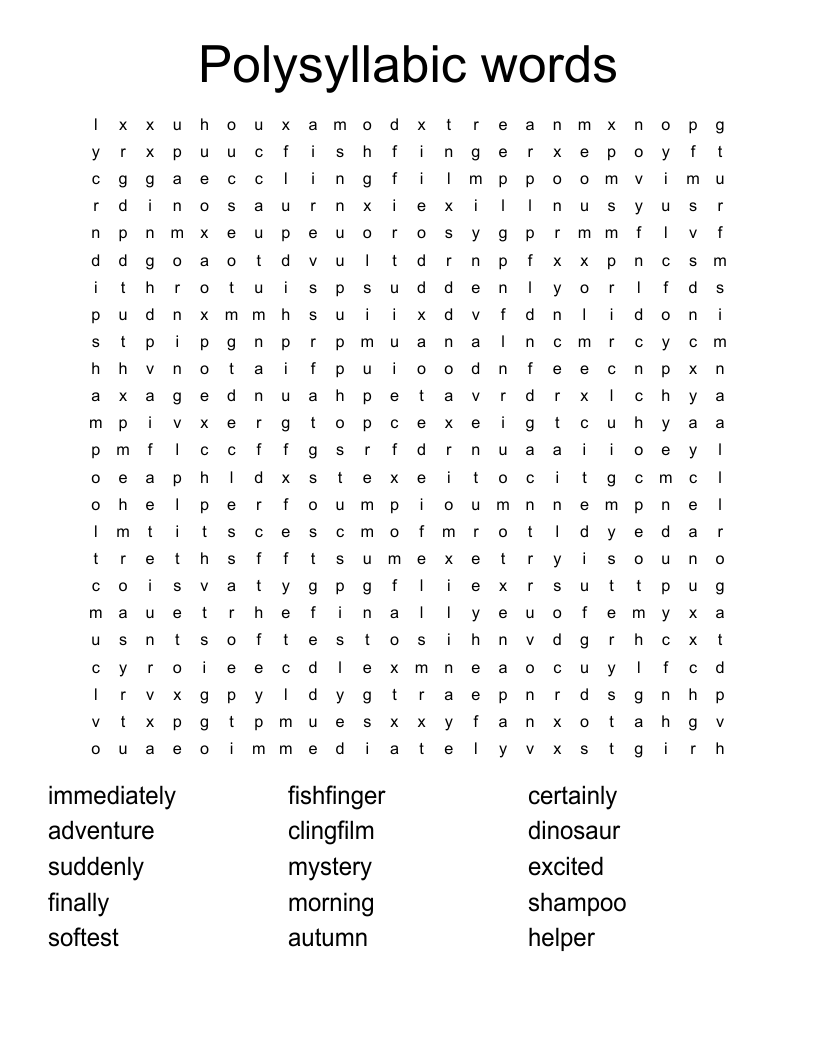 Polysyllabic words  Word Search