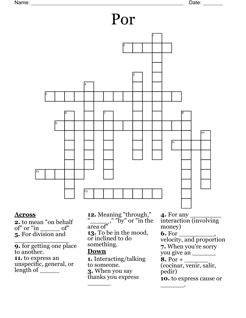 Por Crossword WordMint