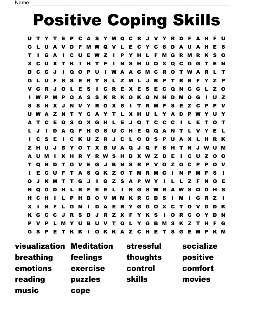 Positive Coping Skills Word Search