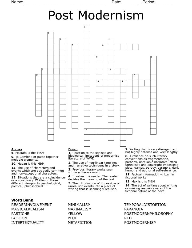 Post Modernism Crossword