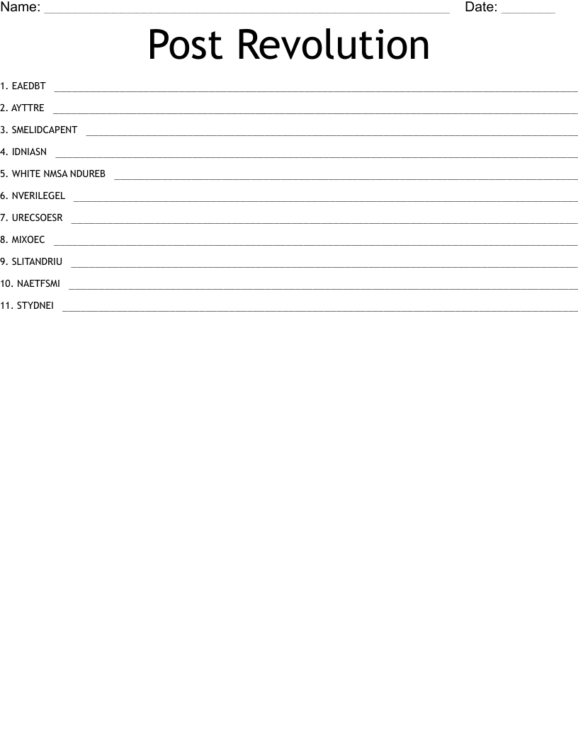 Post Revolution Word Scramble