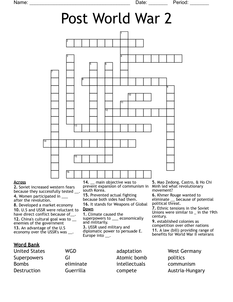 Post World War 2 Crossword