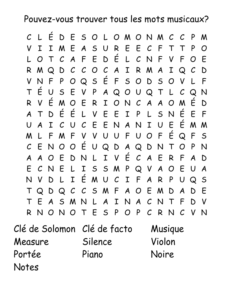 Pouvez-vous trouver tous les mots musicaux? Word Search