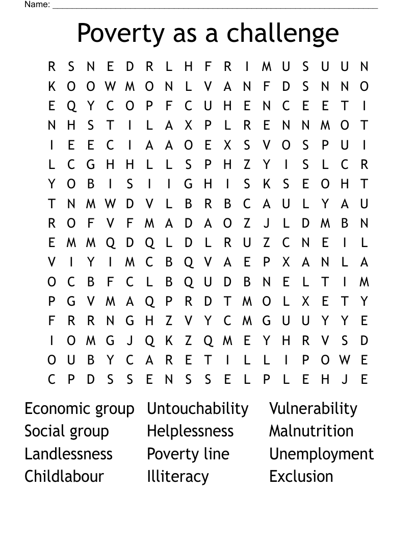 Poverty as a challenge Word Search