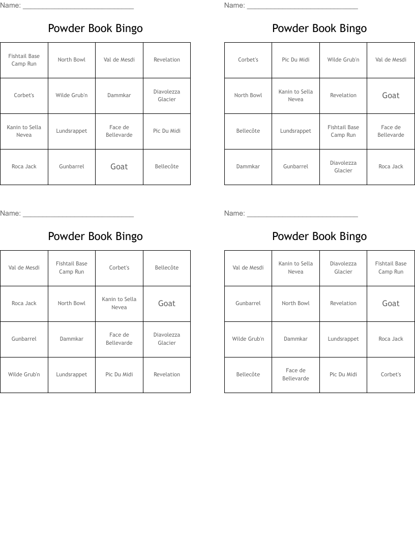 Powder Book Bingo