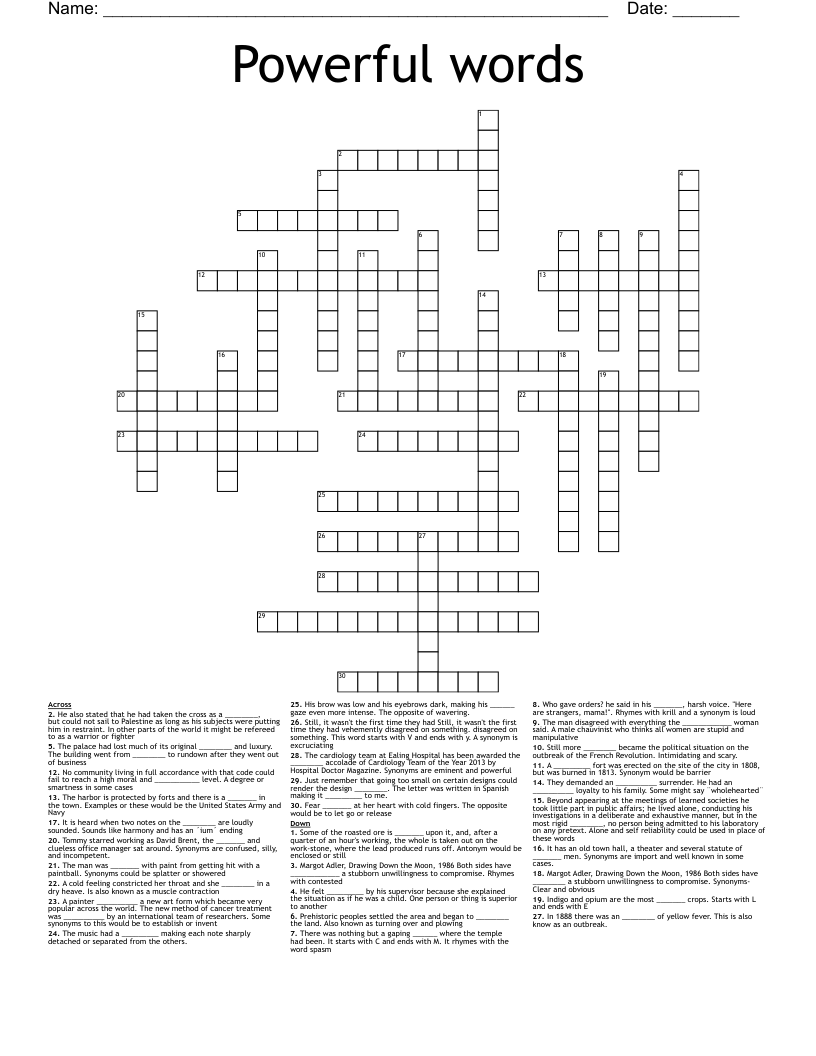 Powerful words  Crossword