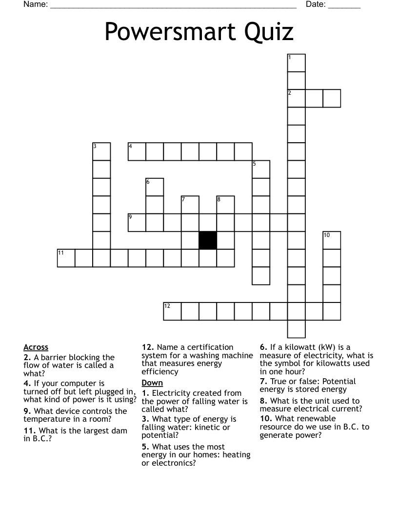 Powersmart Quiz Crossword