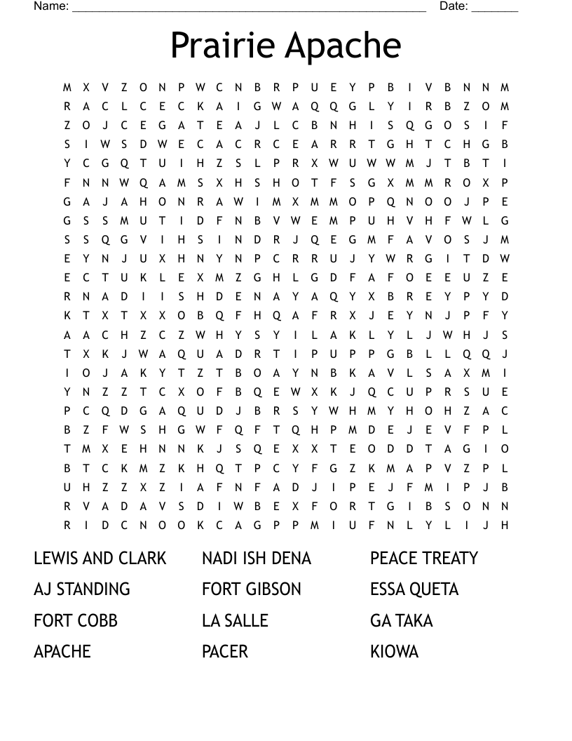 Prairie Apache Word Search