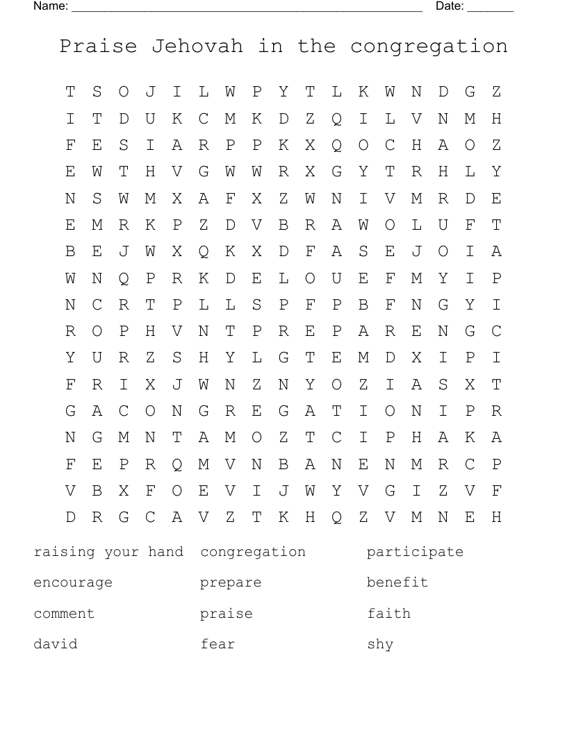 Praise Jehovah in the congregation Word Search