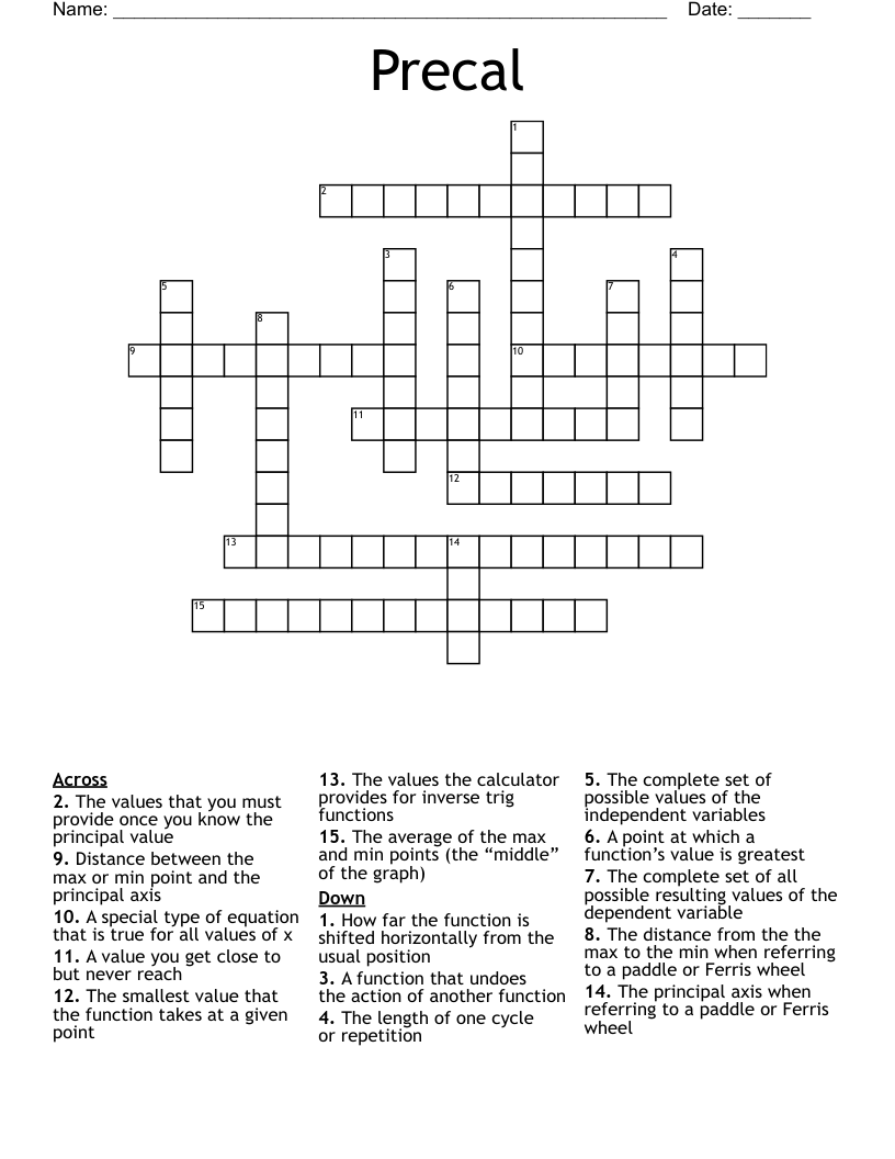 Precal Crossword
