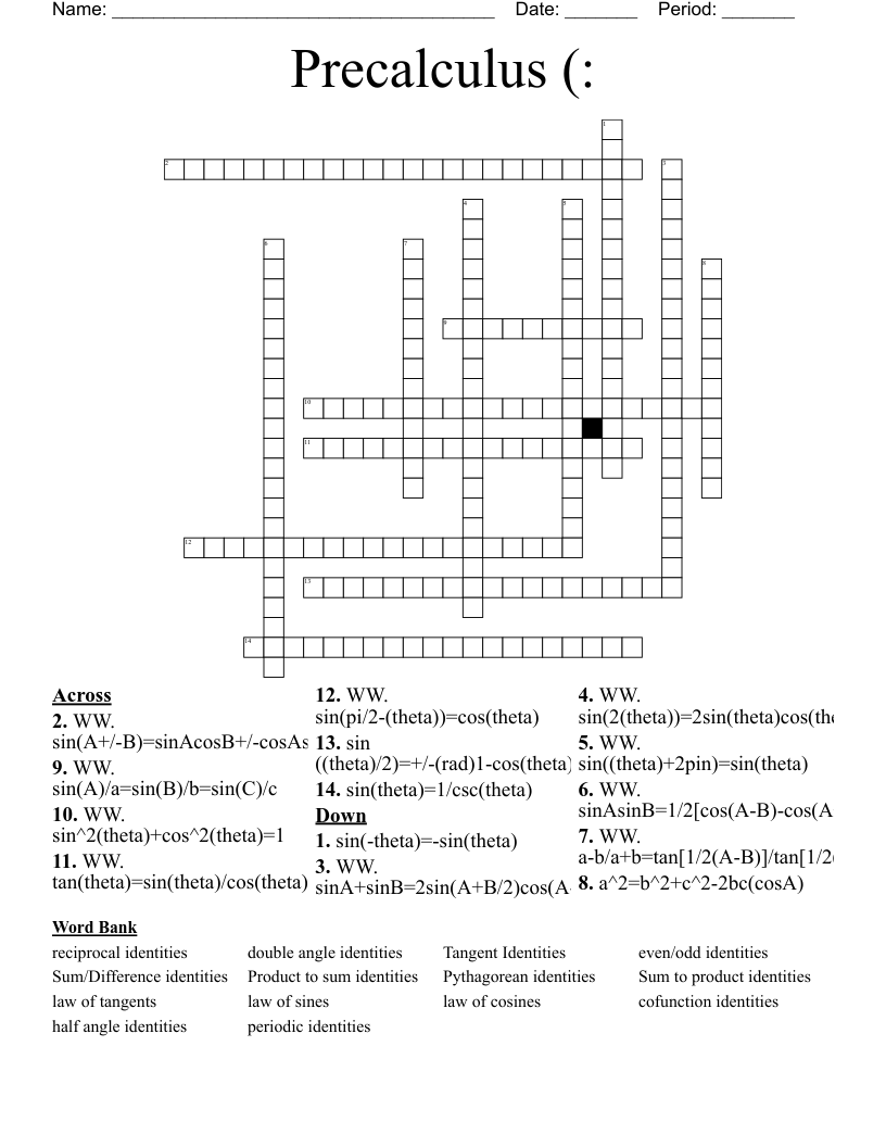 Precalculus  (: Crossword