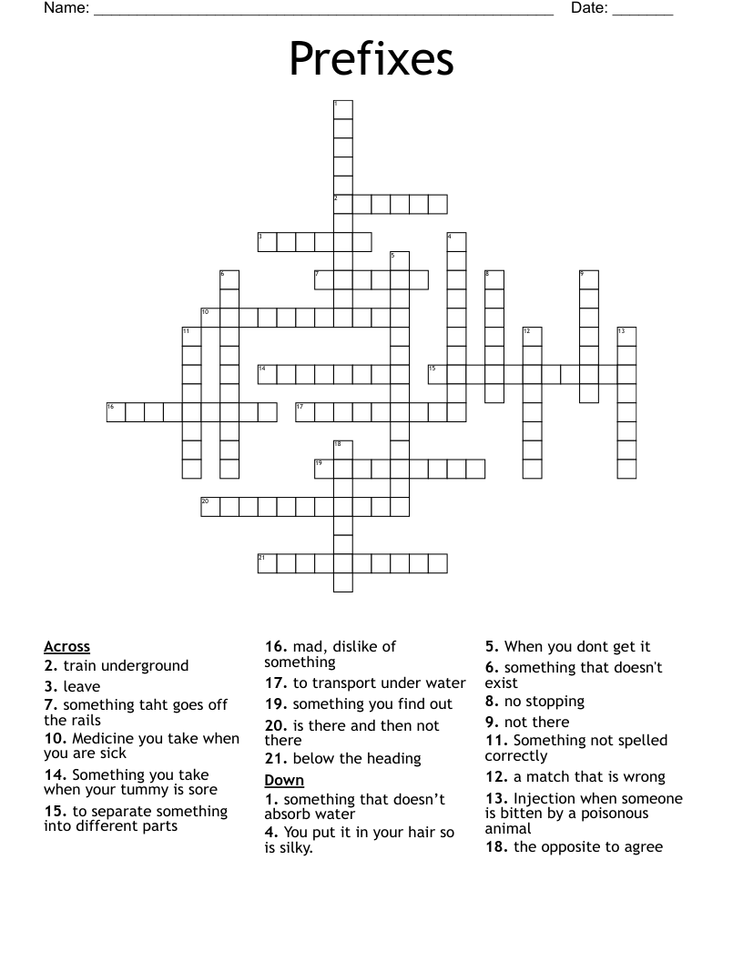 Prefixes Crossword