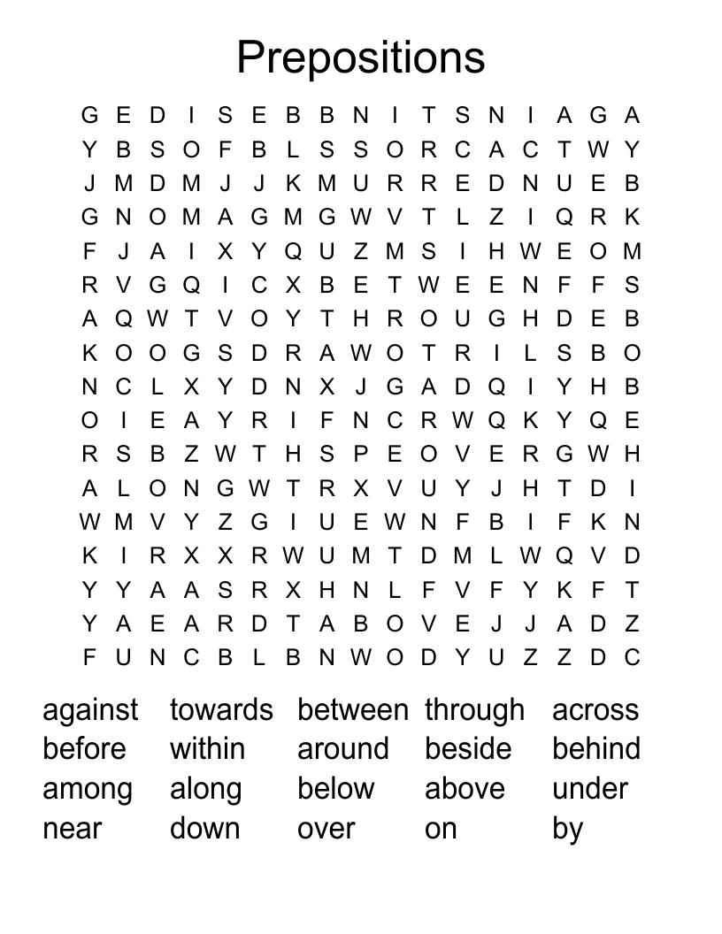 Prepositions Word Search WordMint