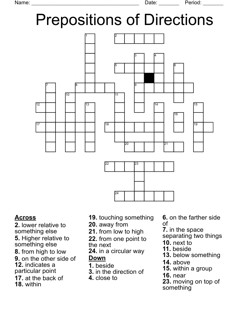 Delegare Soffitto Alluvione Prepositions Of Place Crossword Puzzle Pdf 