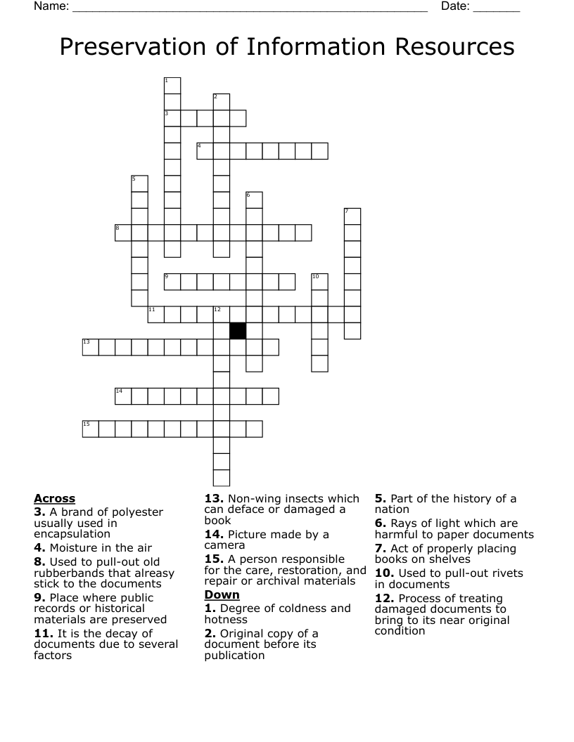 Preservation of Information Resources Crossword