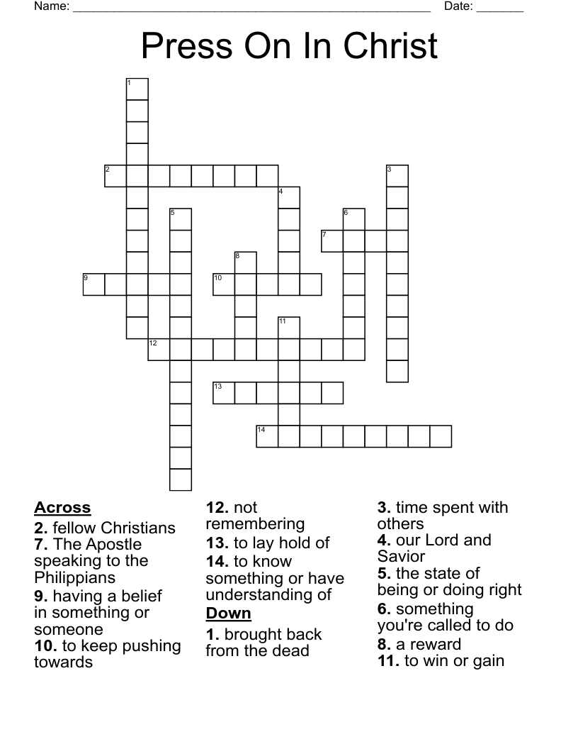 Press On In Christ Crossword