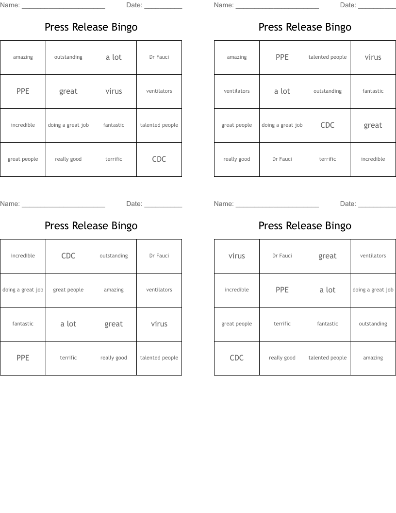 Press Release Bingo