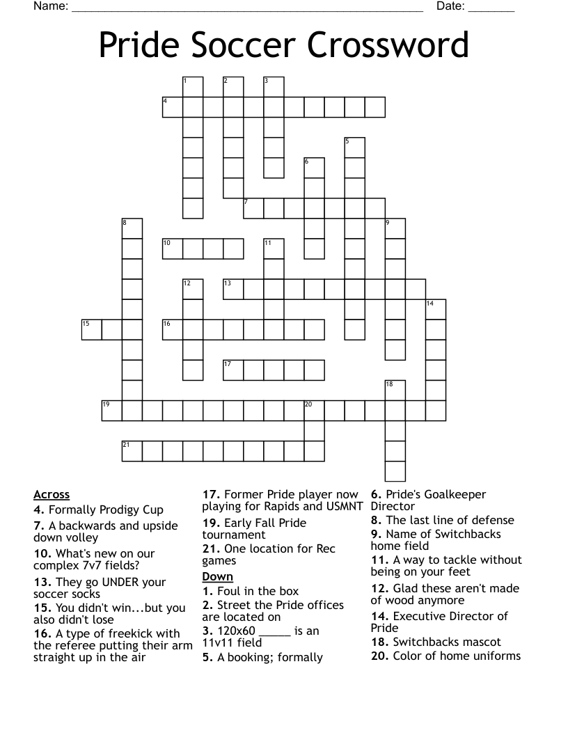 Pride Soccer Crossword
