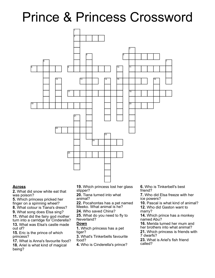 Printable Disney Crossword Puzzles