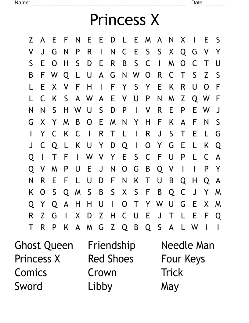 Princess X Word Search
