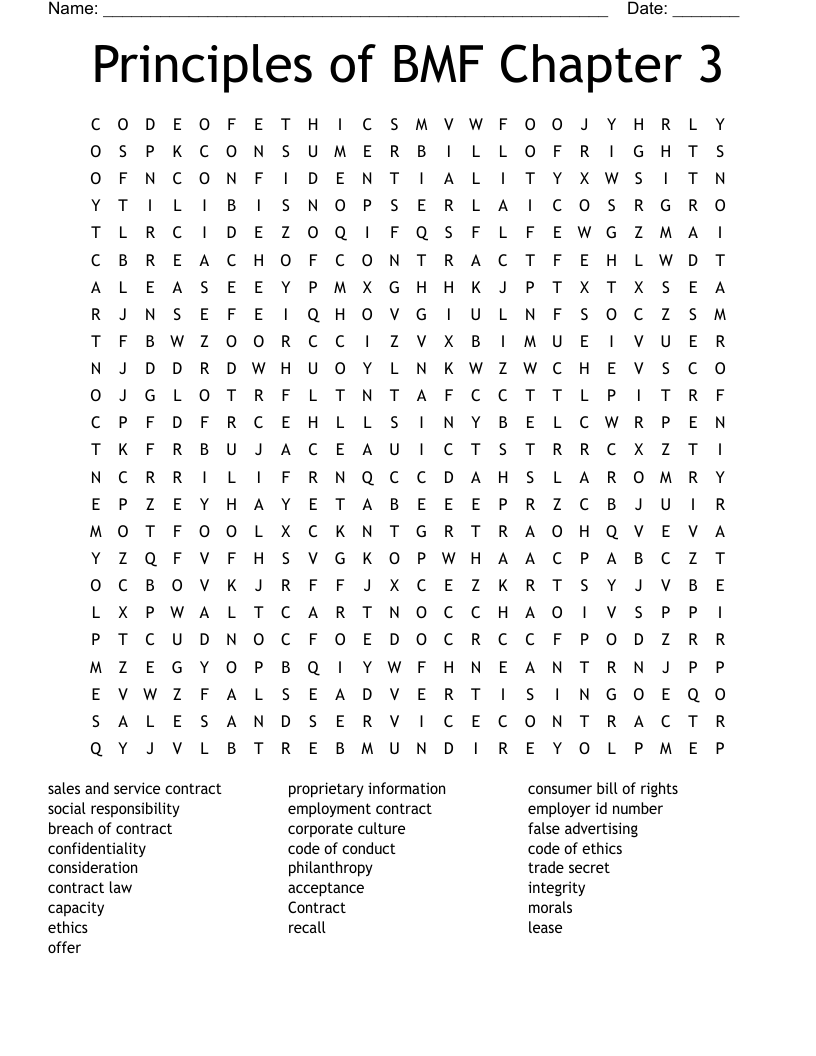 Principles of BMF Chapter 3 Word Search