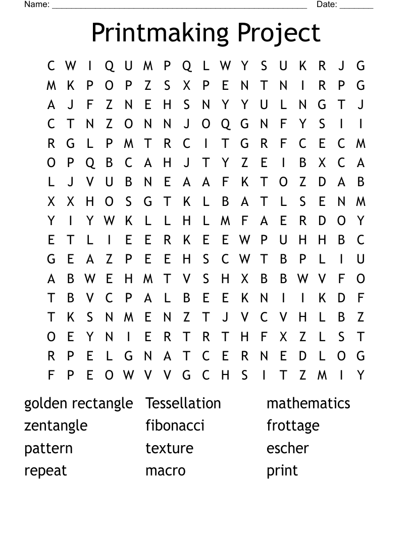 Printmaking Project Word Search
