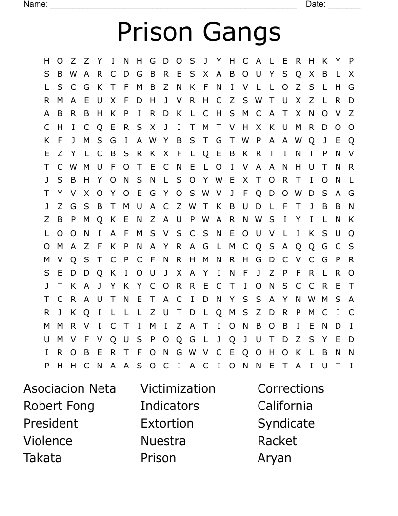 Prison Gangs Word Search