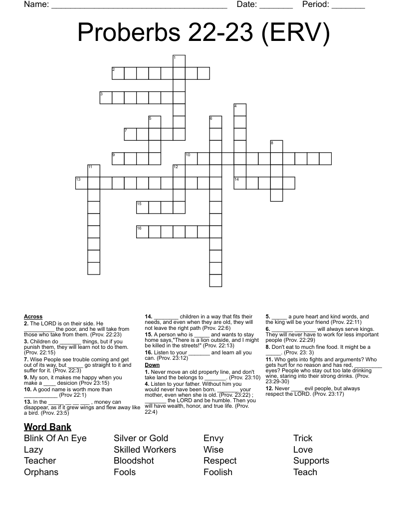 Proberbs 22-23 (ERV) Crossword