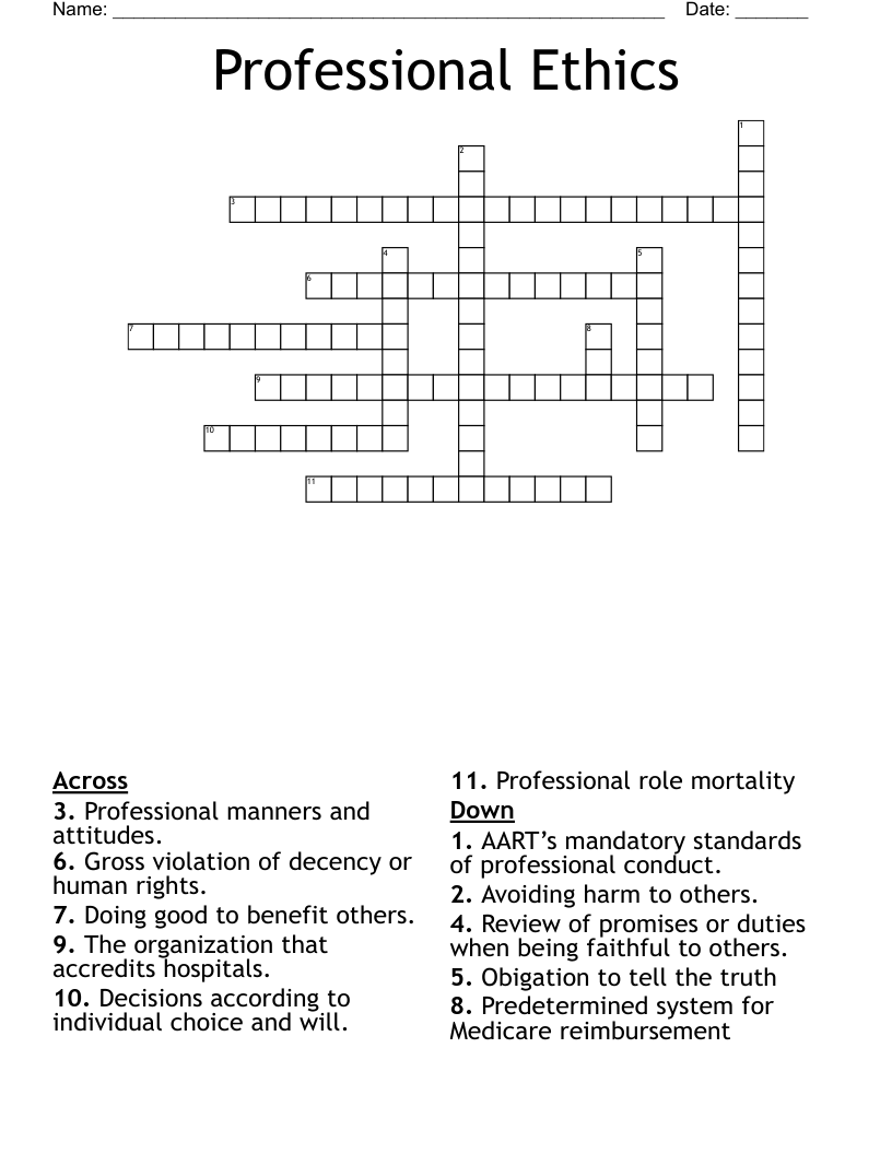 Professional Ethics Crossword WordMint
