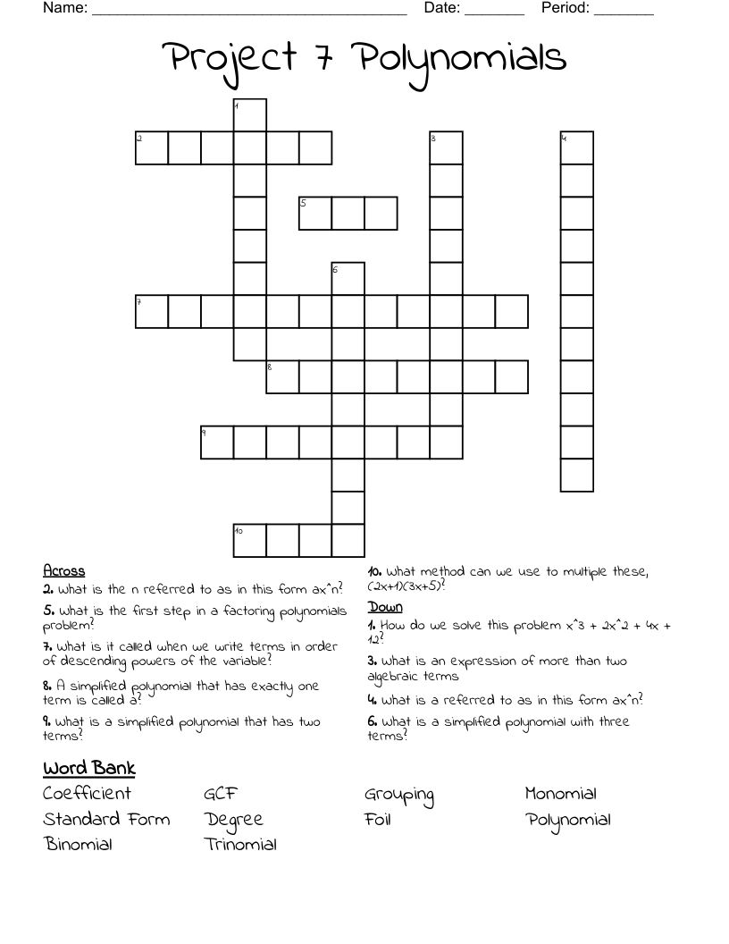 Project 7 Polynomials  Crossword